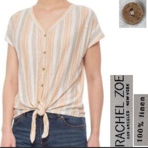 Rachel Zoe 100% Linen Button Down Striped Blouse. Size M.
